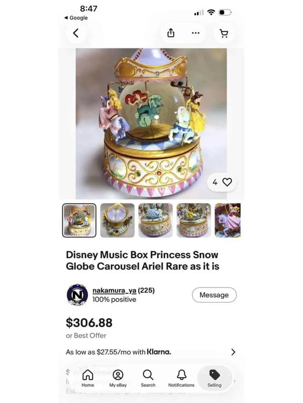 Disney Princess Carousel Snow Globe Music Box - Picture 8 of 9